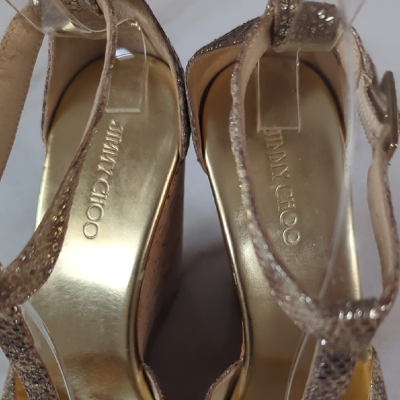 Jimmy Choo Metallic Leather T-Strap Sandals Size 8 - Picture 11 of 14